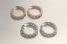 Load image into Gallery viewer, Pearl Accent and Textured Hoops