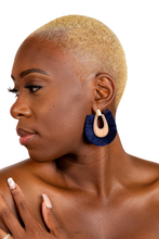 Load image into Gallery viewer, Navy Wooden Fringe Earrings
