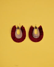 Load image into Gallery viewer, Maroon Wooden Fringe Earrings
