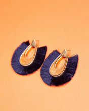 Load image into Gallery viewer, Navy Wooden Fringe Earrings
